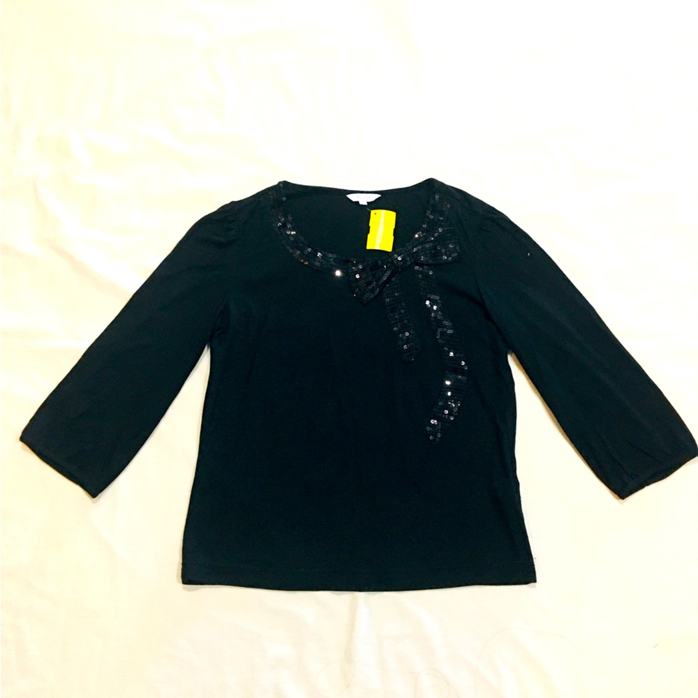 NWT Medium Black Sequin Bow 3/4 Sleeve Blouse from Thailand